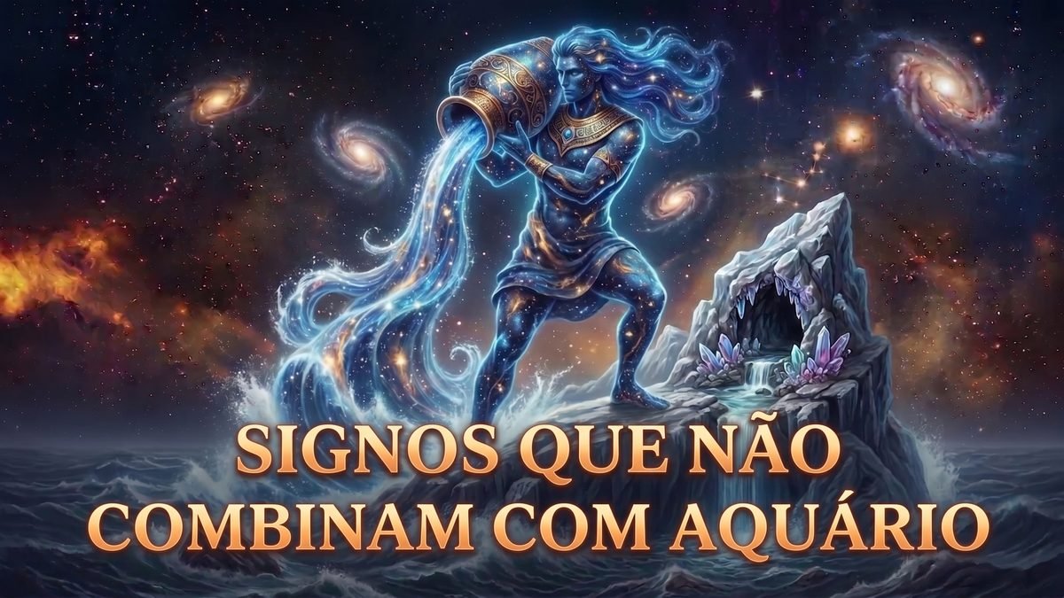 Ilustração astrológica destacando os signos que não combinam com Aquário e os desafios de convivência