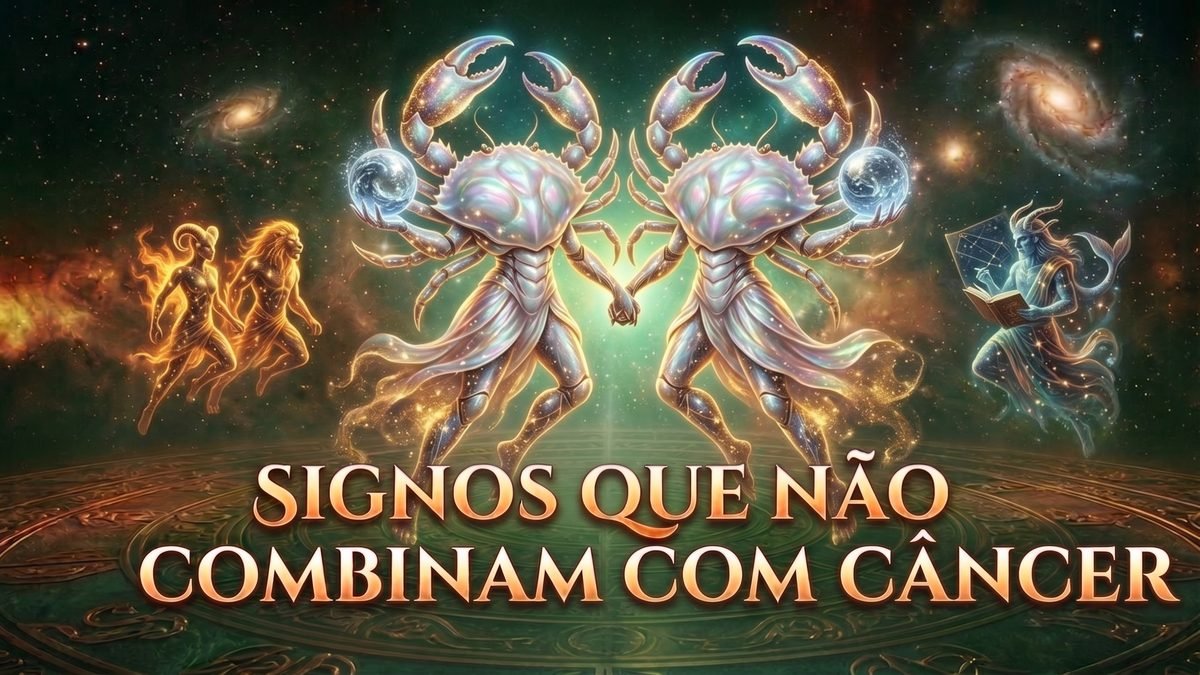 Ilustração astrológica destacando os signos que não combinam com Câncer e os desafios afetivos