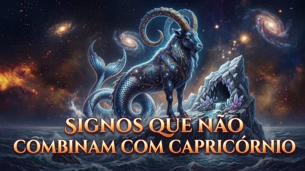 Ilustração astrológica destacando os signos que não combinam com Capricórnio e os desafios afetivos