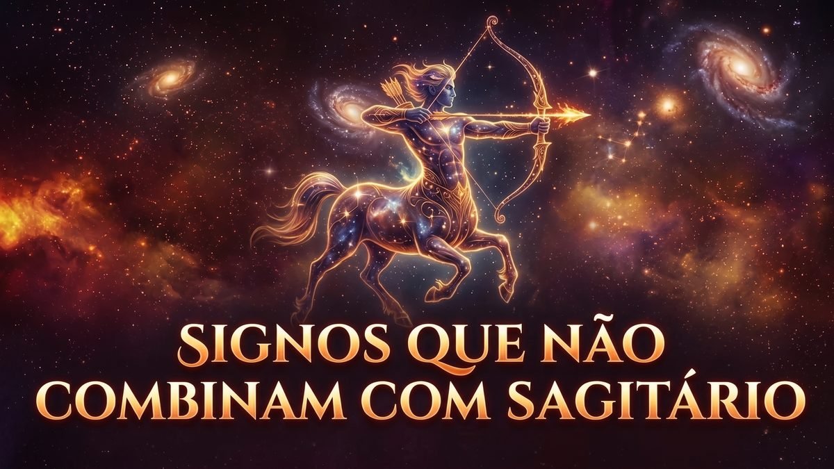 Ilustração astrológica destacando os signos que não combinam com Sagitário e os desafios afetivos