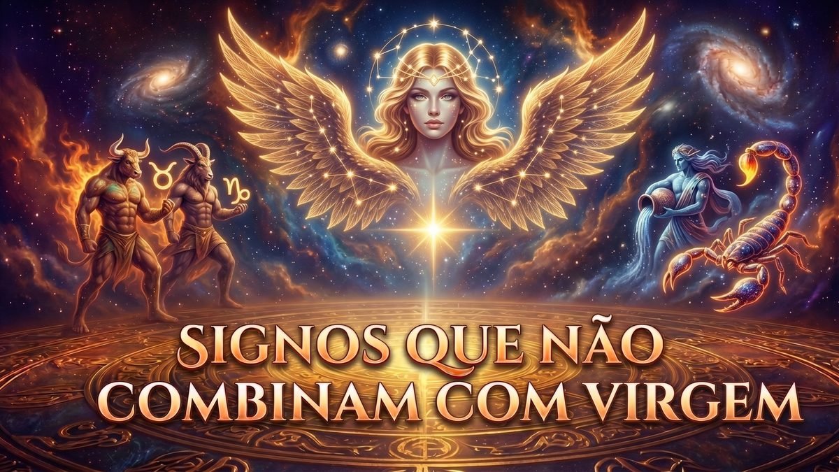 Ilustração astrológica mostrando os signos que não combinam com Virgem e os principais pontos de atrito